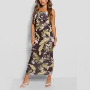 Sz 2 Boohoo Tropical Print Bandeau Maxi Dress